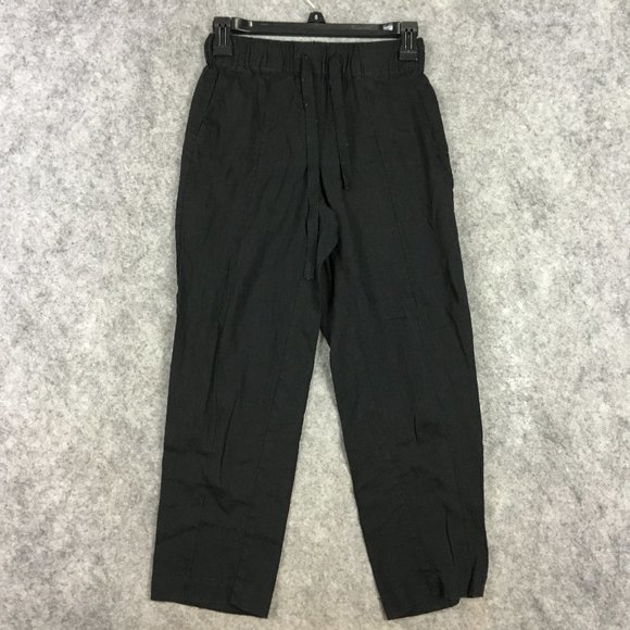 Babaton Pants XXS Linen Black Straight Crop Mid Rise Casual Drawcord Artizia - Picture 1 of 14